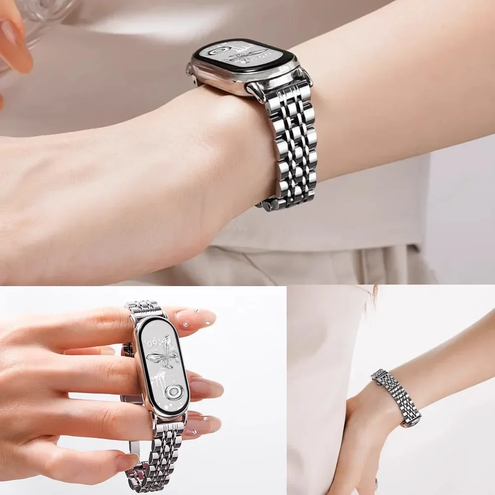 حزام من الفولاذ المقاوم للصدأ لـ Xiaomi Mi Band 10 9 8 سوار معصم معدني قابل للتعديل لـ Mi band 10 9 8 NFC سوار ساعة قابل للاستبدال