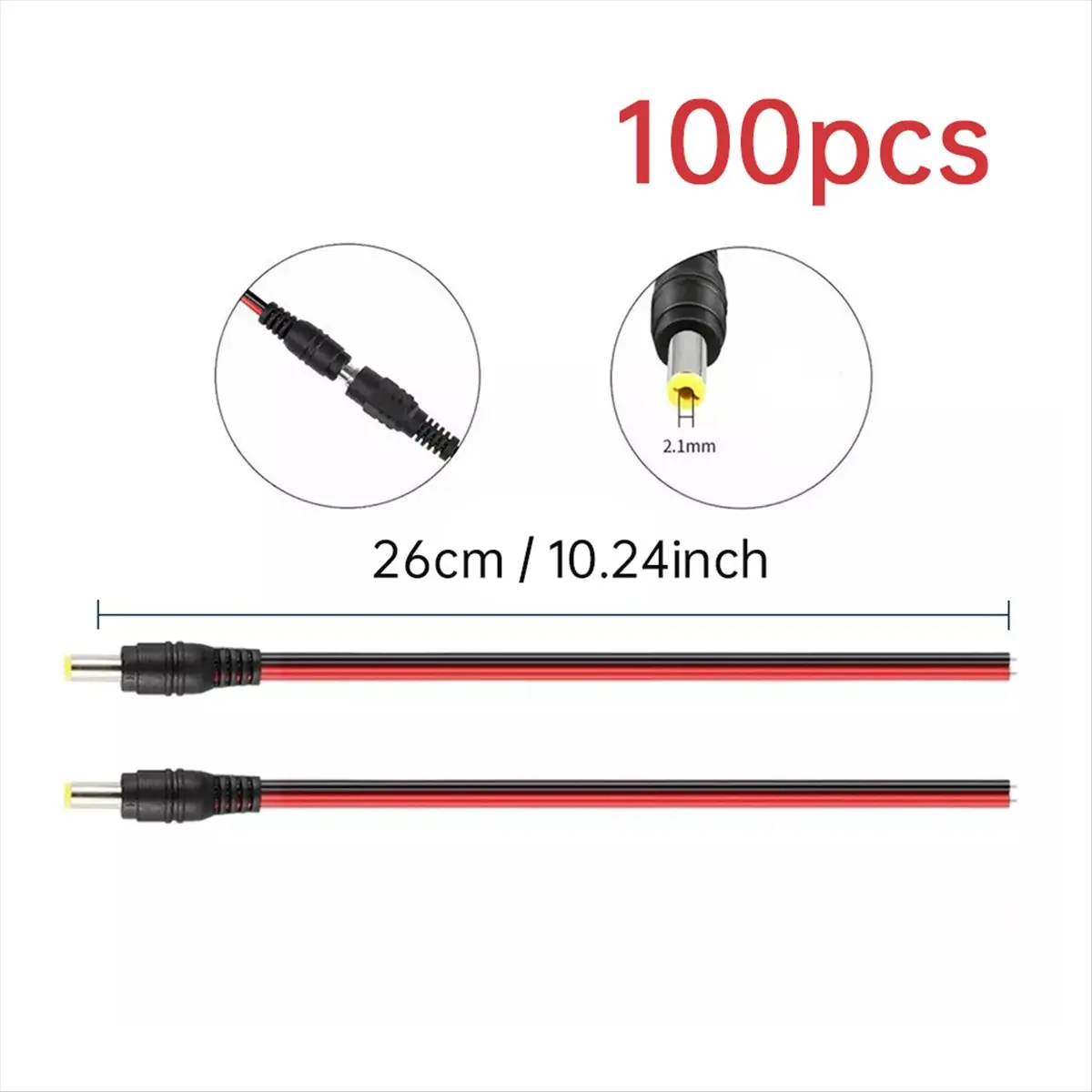 A99X 100PCS DC Power Pigtail Cable Plug 18AWG 2.1mm X 5.5mm 12V 5A Male Connector Surveillance Camera Power Cable Plug