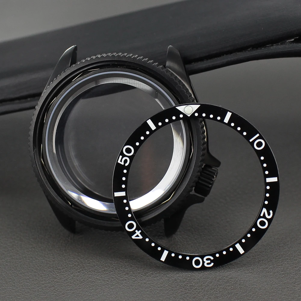 Zwart PVD 38 mm 316L roestvrijstalen horlogekast keramische bezel saffierkristal voor NH35 NH36 4R35 4R36 automatisch uurwerk 28,5 mm