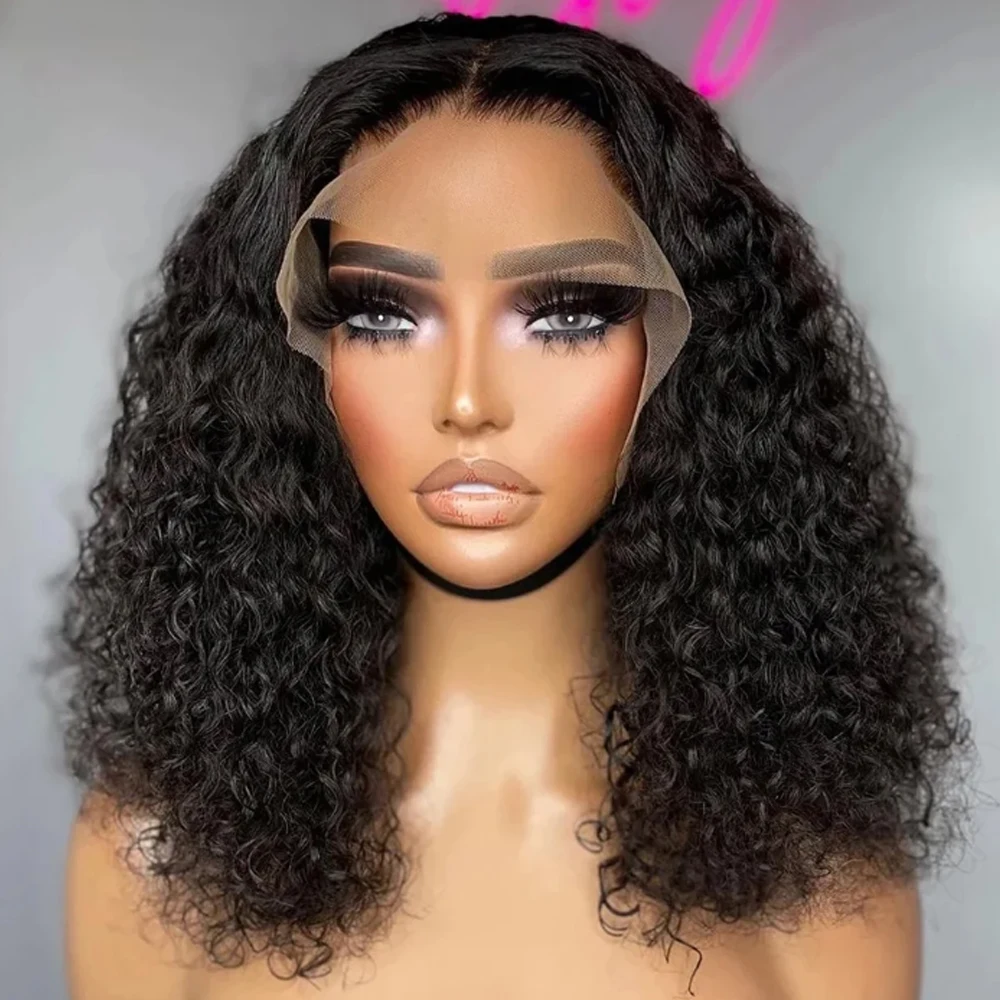 Glueless 8 to 16 Inch Kinky Curly Bob Human Hair Wig Wear To Go Pre Plucked Lace Peruvian Curly Bob Wigs For Women and Girls