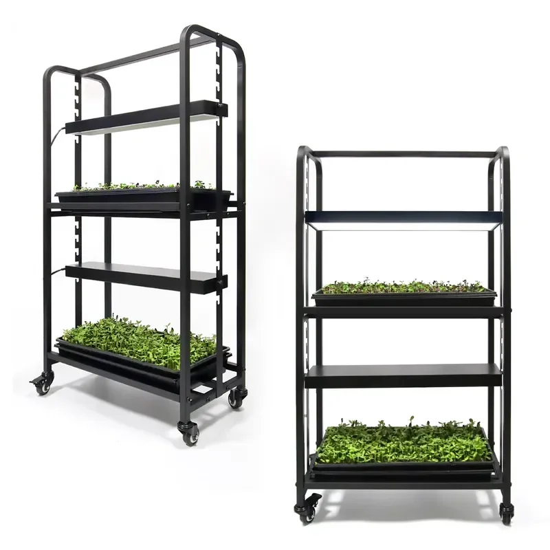 Adjustable 2-Layer Iron Mini Greenhouse LED Growing System Hydroponic Indoor Planter Garden Microgreens Wheatgrass Seeds Home