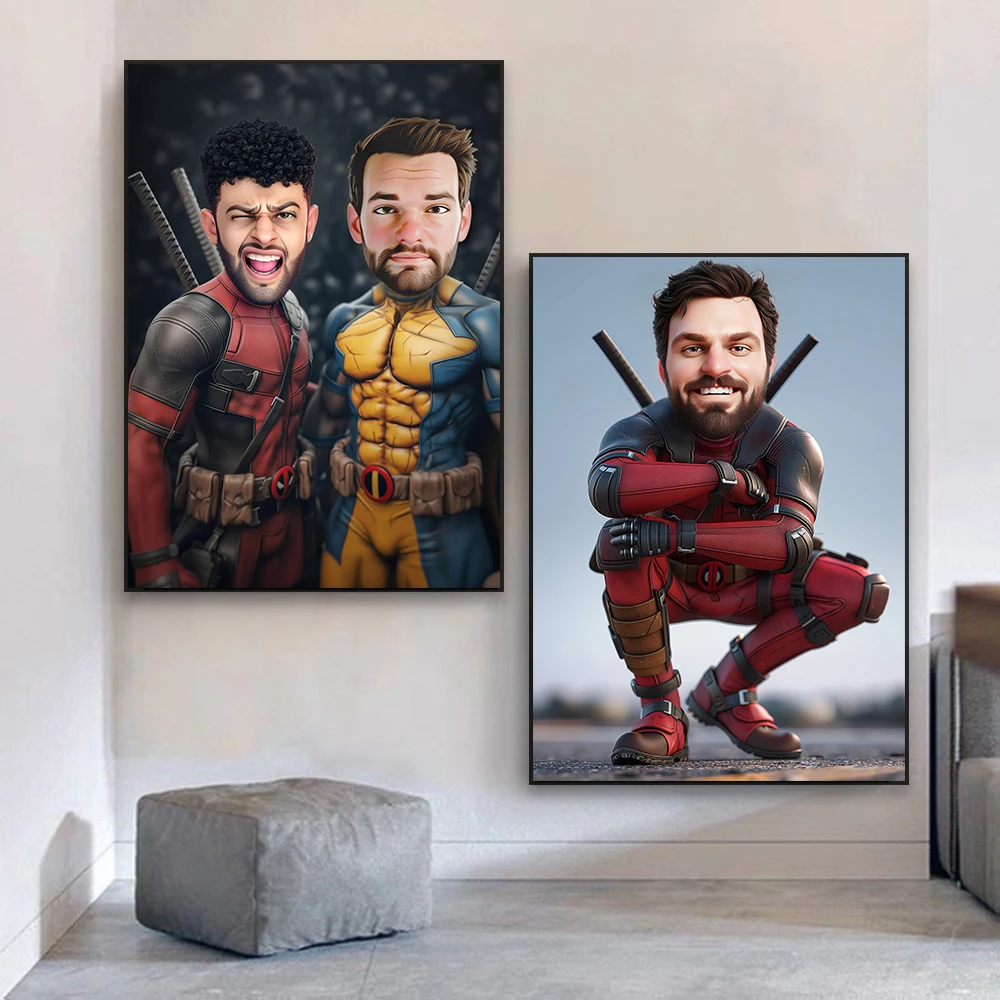 Custom Deadpool Wolverine Superhero Poster Cartoon Portrait Prints Caricatures Personalize Canvas Painting Home Bedroom Decor