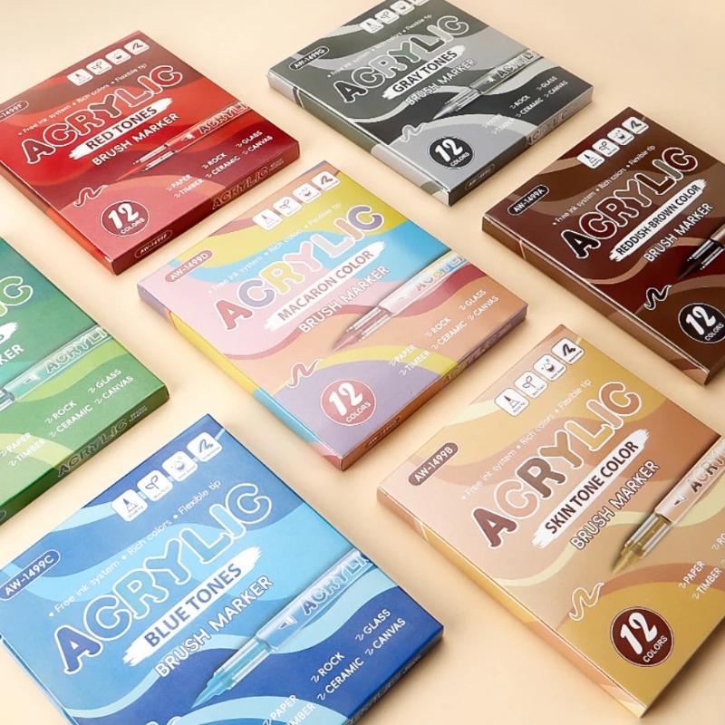 

84/12 Colors Acrylic Paint Markers,Soft Brush Graffiti Painting Pens Set Festival DIY Art Markers Stationery Art School Supplies