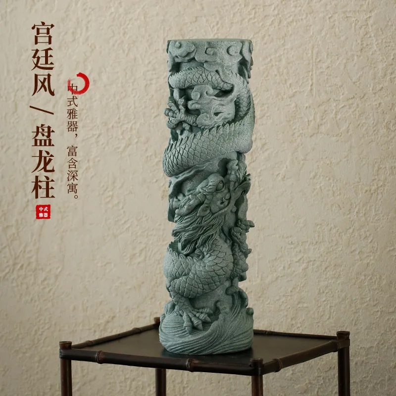 National Fashion Dragon Flying in the Sky Green Sandstone Ornaments Living Room Entrance Table Decorations KIRIN Dragon Column L