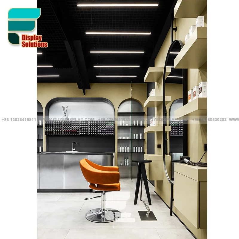 Customized-EXW Price Interior Design Hair Salon Mirrors Beauty Supplies Store Furniture Hair Salon Display Showcase