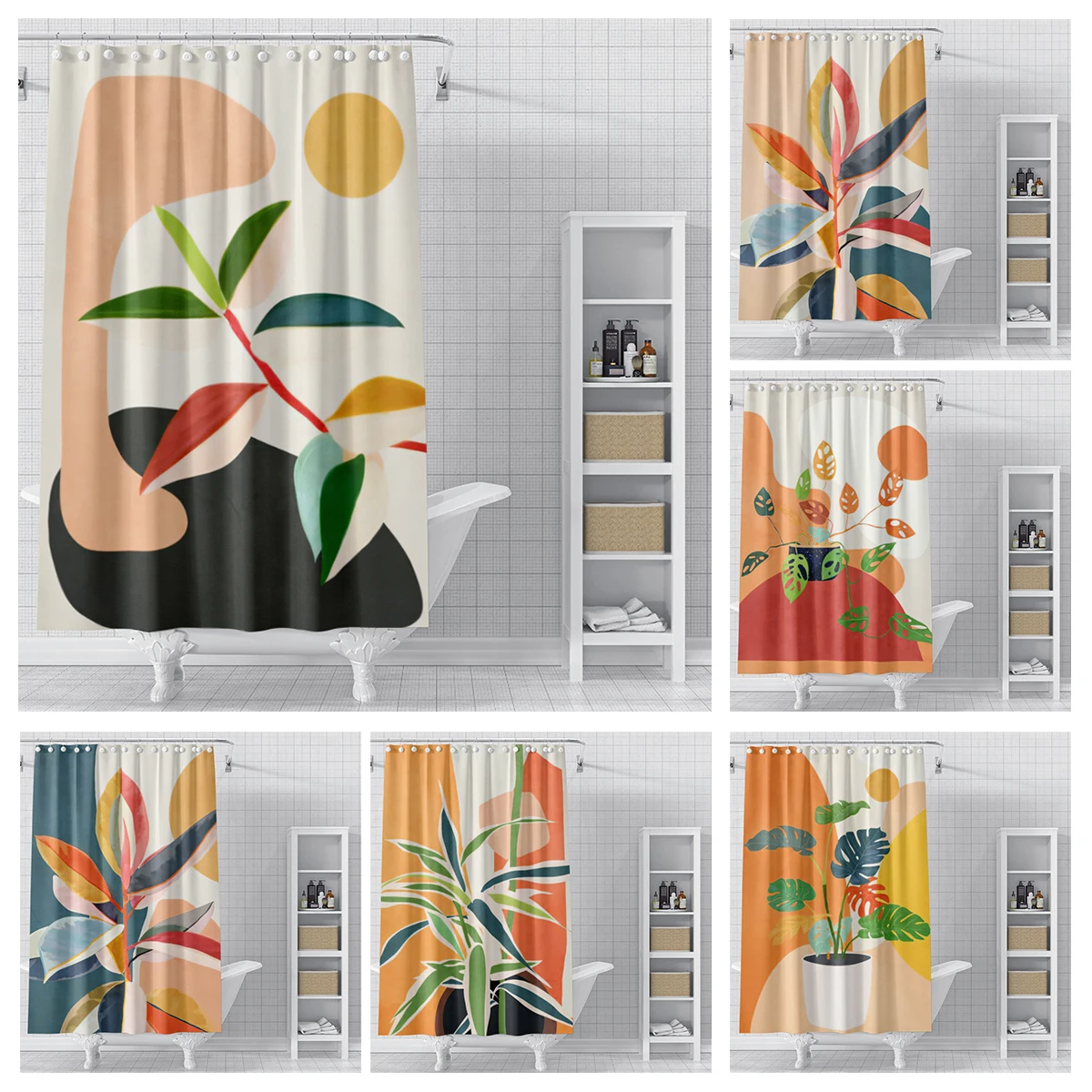 Home shower curtains for bathroom waterproof fabric Modern Nordic style bathroom Curtains shower curtain Abstract morandi plant