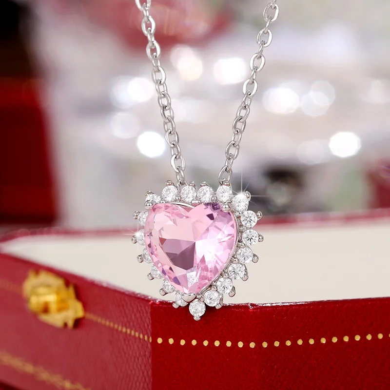 CAOSHI Classic Heart Women's Pendant Necklace Attractive Pink Zirconia Accessory Engagement Wedding Party Eternal Love Jewelry