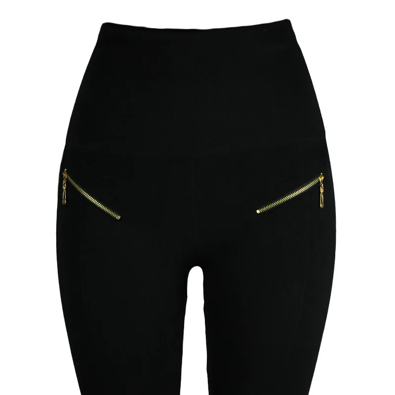 Calças elásticas de cintura alta para mulheres, leggings push up, calças fitness, calças de jogging, zíper perfurante, botão preto, ginásio, sexy, treino