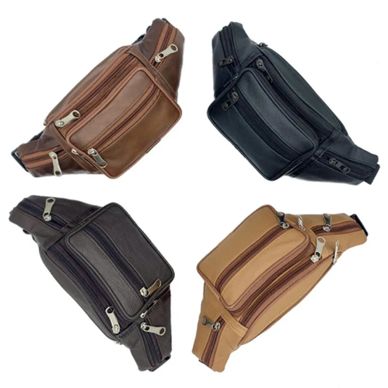 Genuine Leather Waist Bag men Waist Pack Waist Bag Funny Pack Belt Bag Men Chain Waist Bag For Phone Pouch image 6
