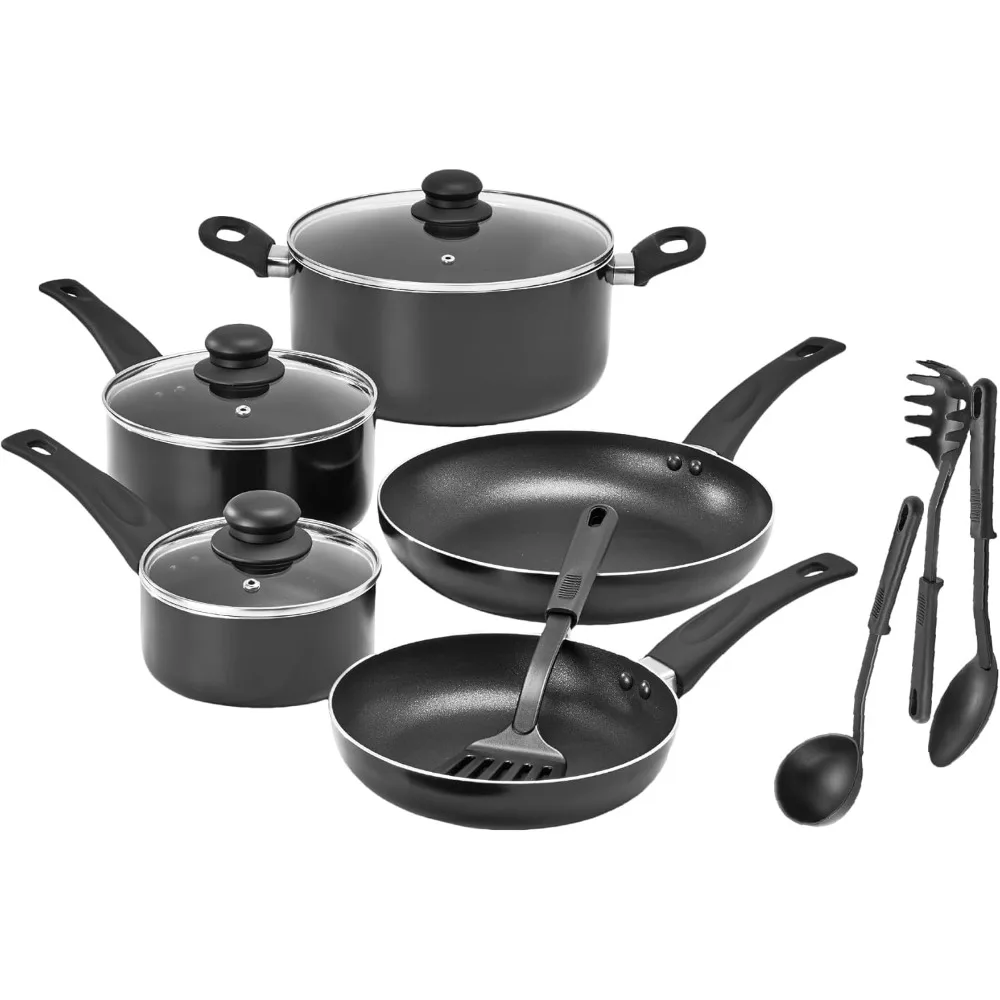 

Cookware Set, 12 Piece Pots and Pans with Utensils, Nonstick PFOA Free Scratch Resistant Cooking Surface Compatible