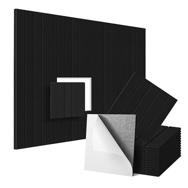 16 Pack Self-Adhesive Acoustic Panels, Sound Proof Foam Panels, High Density Soundproofing Wall Panels Durable Black 12X12X0.4In