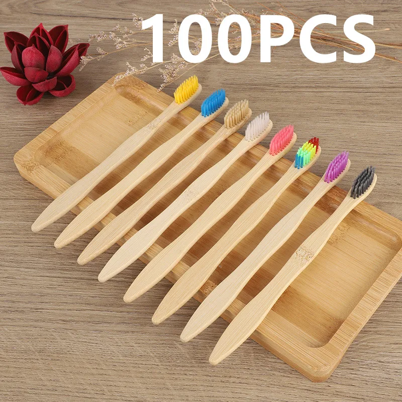 100 pcs Bamboo Toothbrushes Charcoal Tooth Brush Biodegradable Natural Bamboo Toothbrushes with BPA-Free Soft Bristles