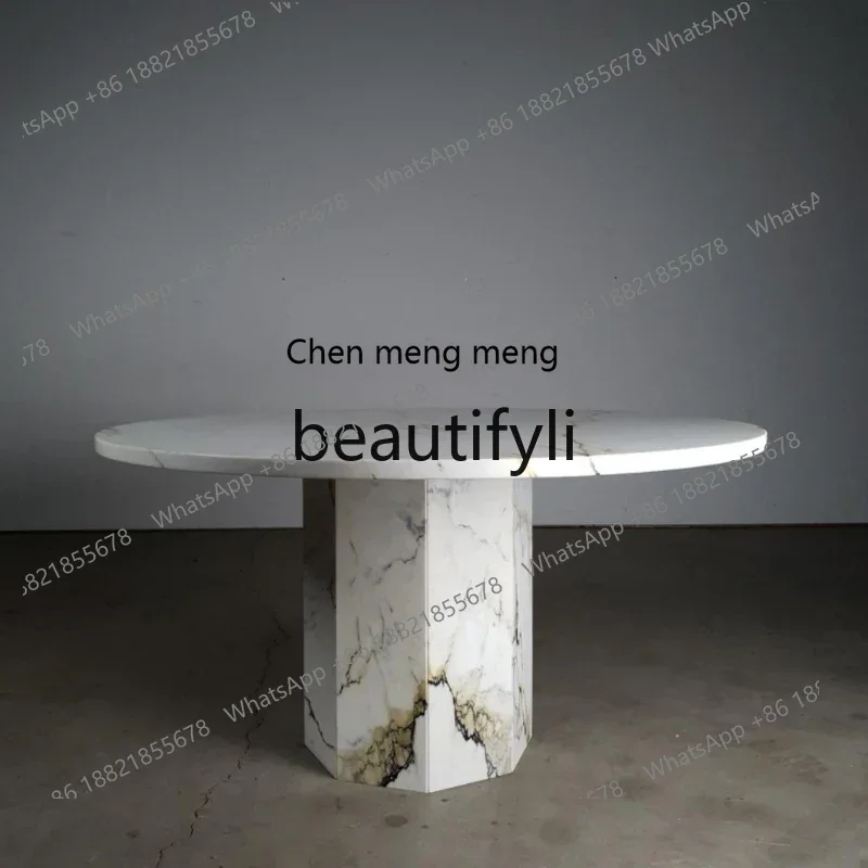 

Nordic light luxury natural marble dining table hotel restaurant round table small apartment dining tableD06