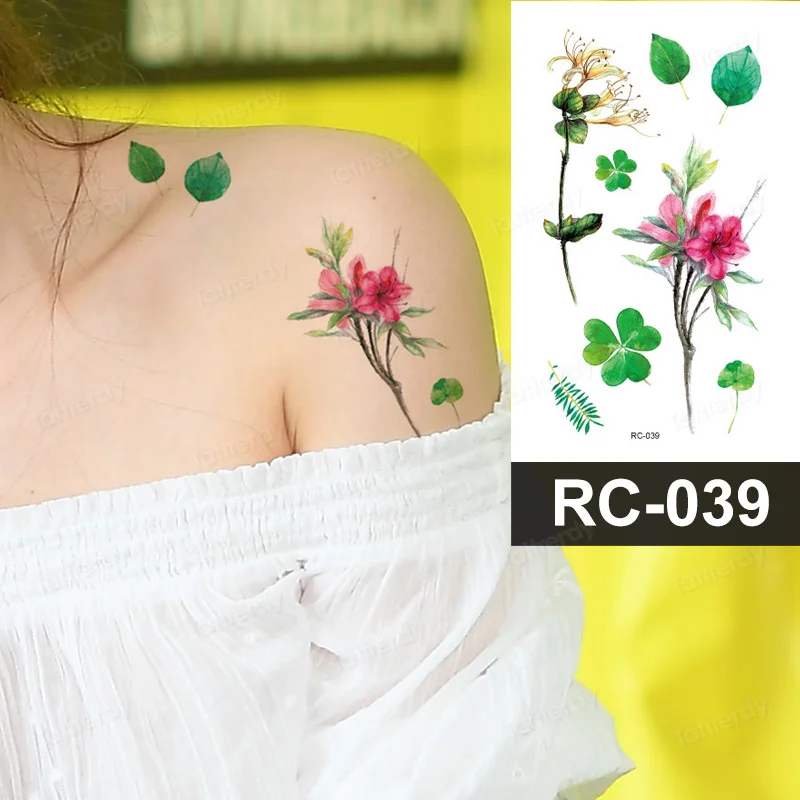 Flower Temporary Tattoo Stickers Small Size Fashion Red Rose Leaf Lotus Butterfly Hands Tattoos Water Transfer On Wrist Neck