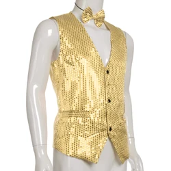 Men Blazer Vests Waistcoat Fashion Sequins Solid Color V Neck Sleeveless Buttons Suit Blazer Slim Formal Vests Business Wedding