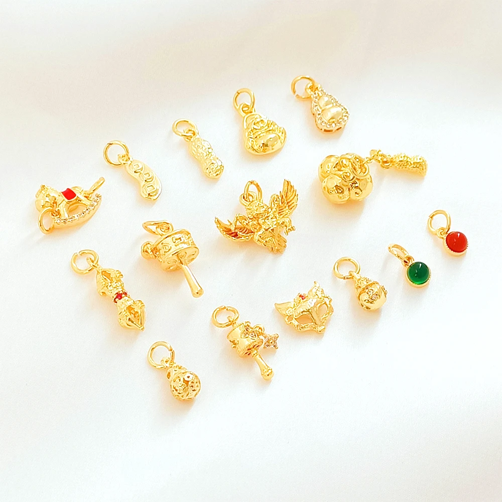 Brass Gold-plated Zircon Inlay Diamond Pestle Peanut Wooden Horse Pendant DIY Jewelry Making Necklace Bracelet Accessory