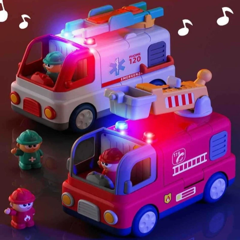 Children Multifunctional Ambulance Detachable Fire Truck with Lights To Simulate Emergency Rescue Inertia Car Play Toys for Kids