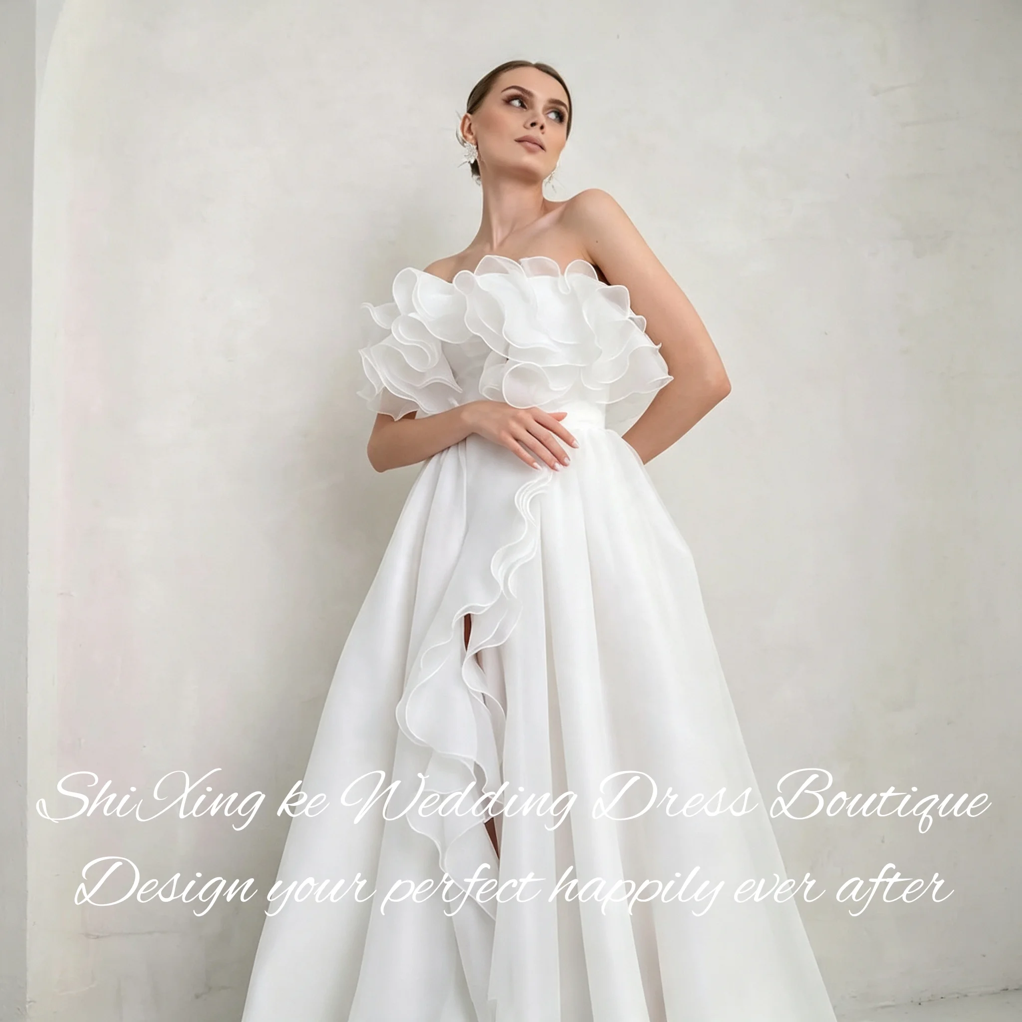 Modern Fitted Mini Bridal Dress 2026 Deep V Illusion Back Lace Up 3D Floral Wedding Dress Vestidos De Novia Customized