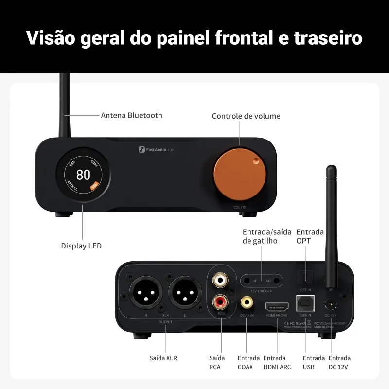Fosi Audio ZD3 Input ES9039Q2M Bluetooth USB DAC ARC Fully Balanced Digital Decoder for Stereo Amplifier with Remote V3 MONO ZA3