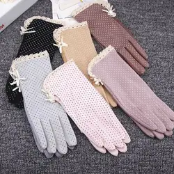 Gants d'été pour la conduite et l'équitation, mitaines à pois, protection solaire, ne se décolore pas, doigts complets, 1 paire