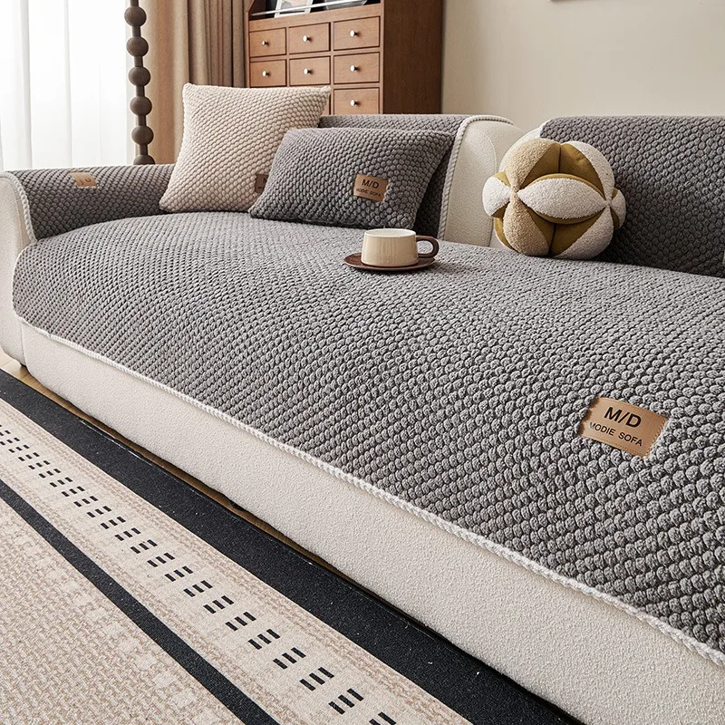 Modern Solid Color Flannel Sofa Pad Warm Soft Plush Non Slip Couch Mat Minimalist Living Room Decorative Sofa Cushion 1pcs