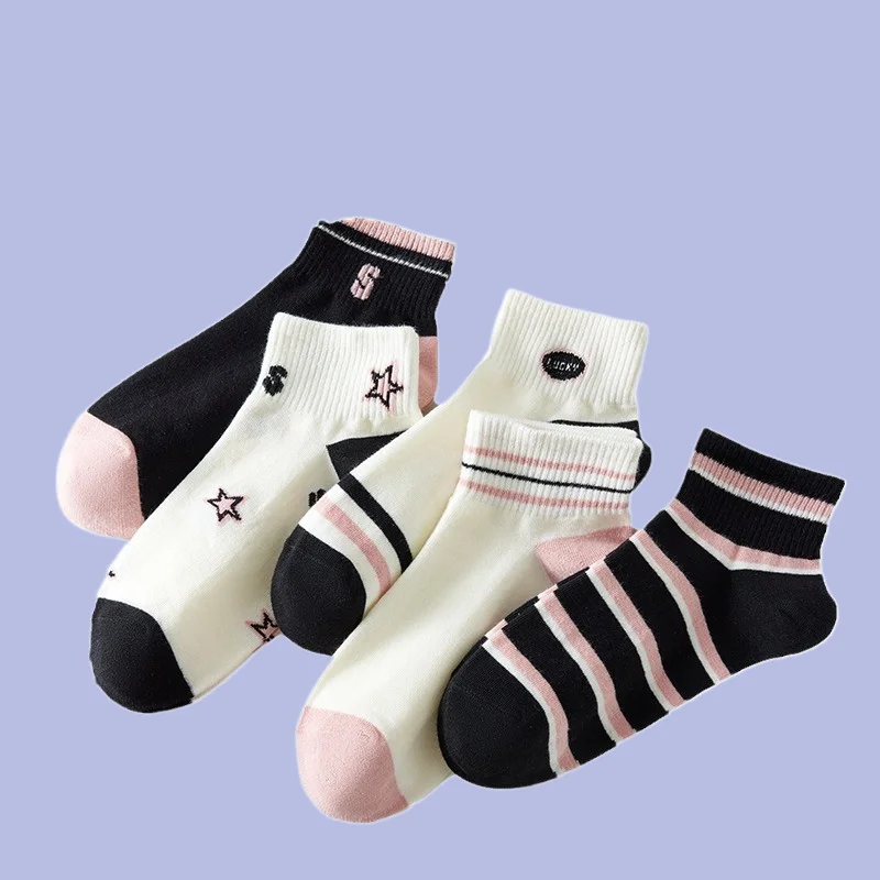 5 Pairs Spring Short Boat Socks Thin Sweat-Absorbent Breathable Shallow Socks Japanese Versatile Casual Women's Socks