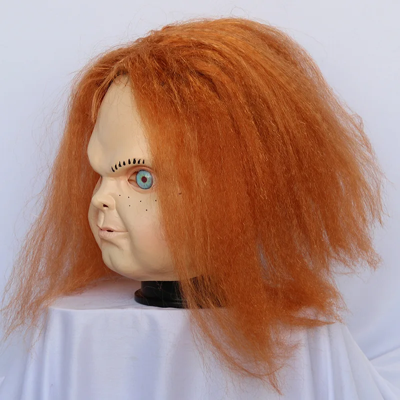 تشاكي دمية قناع اللاتكس قناع سيئة طفل غطاء رأس مخيف منزل مسكون المزحة هالوين حفلة تأثيري حلي الدعائم الملحقات