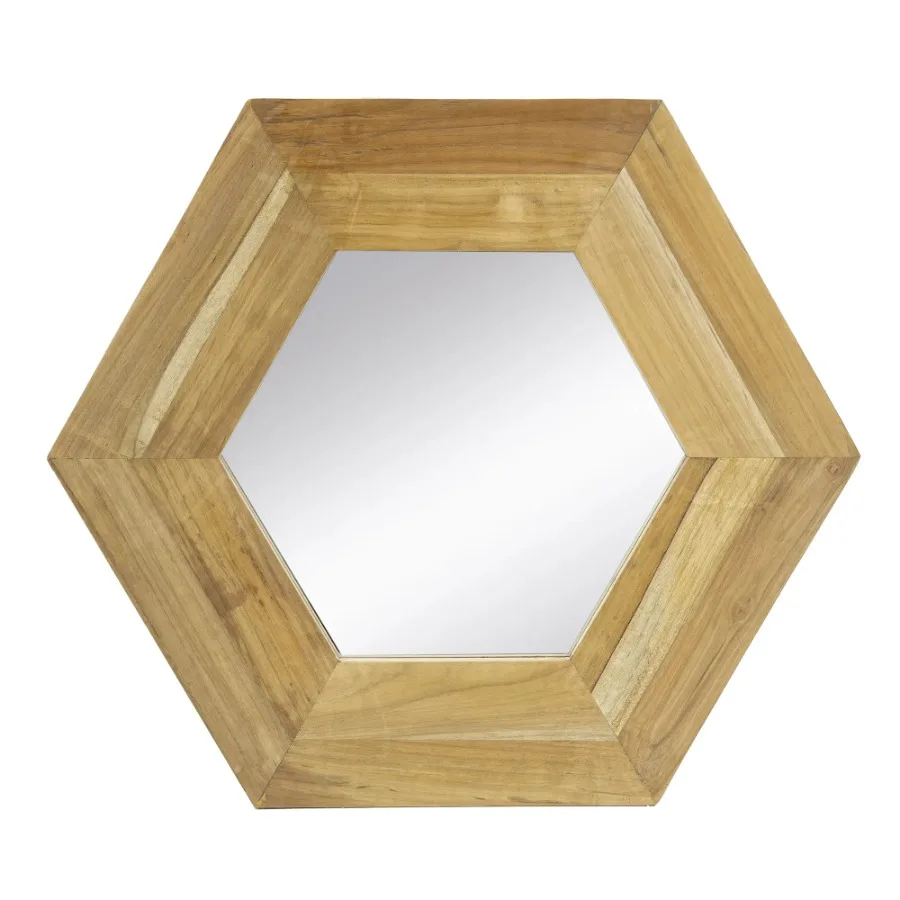 18.5" x 18.5" Hexagon Wood Frame Mirror Wall Decor for Living Room Bathroom Hallway