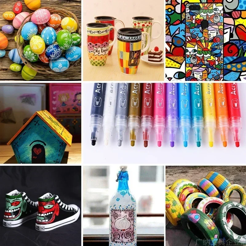 Guangna 24-12 Color Water-Based Acrylic Marker Pen Painting Pen Markers Creative DIY Ceramic Graffiti Craft Pens Art Supplies