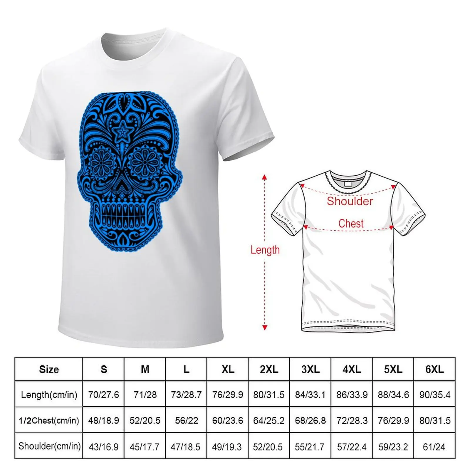 Intricate Blue and Black Sugar Skull T-shirt funnys plus sizes Short sleeve tee quick-drying mens workout shirts