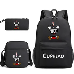 Jogo Cuphead Bookbag para Crianças, Bolsas Escolares Estudantis, Conjunto de Bolsas de Ombro, Mochilas Diárias para Meninos e Meninas, 3Pcs