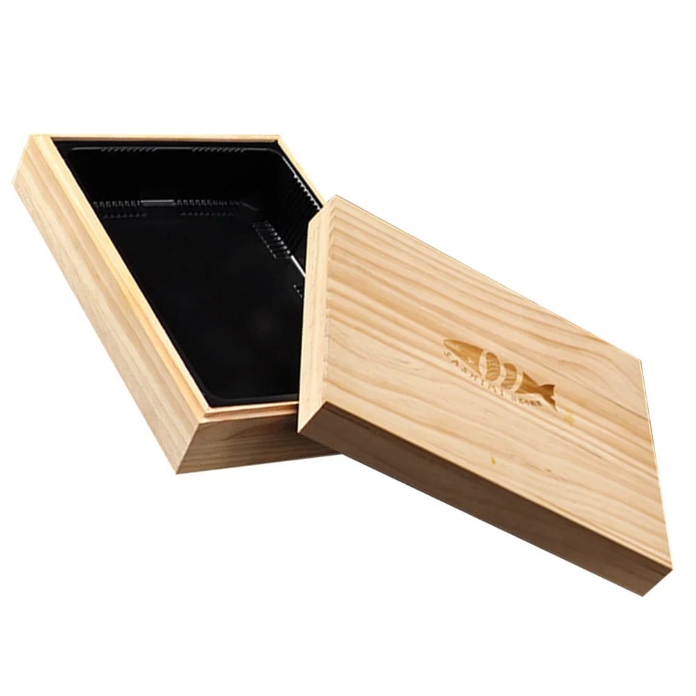 مجموعة واحدة من صندوق السوشي الخشبي، حاويات بينتو اليابانية، حاوية تخزين الوجبات الغداء المقاومة للتسرب لعمال المكاتب الطلابية