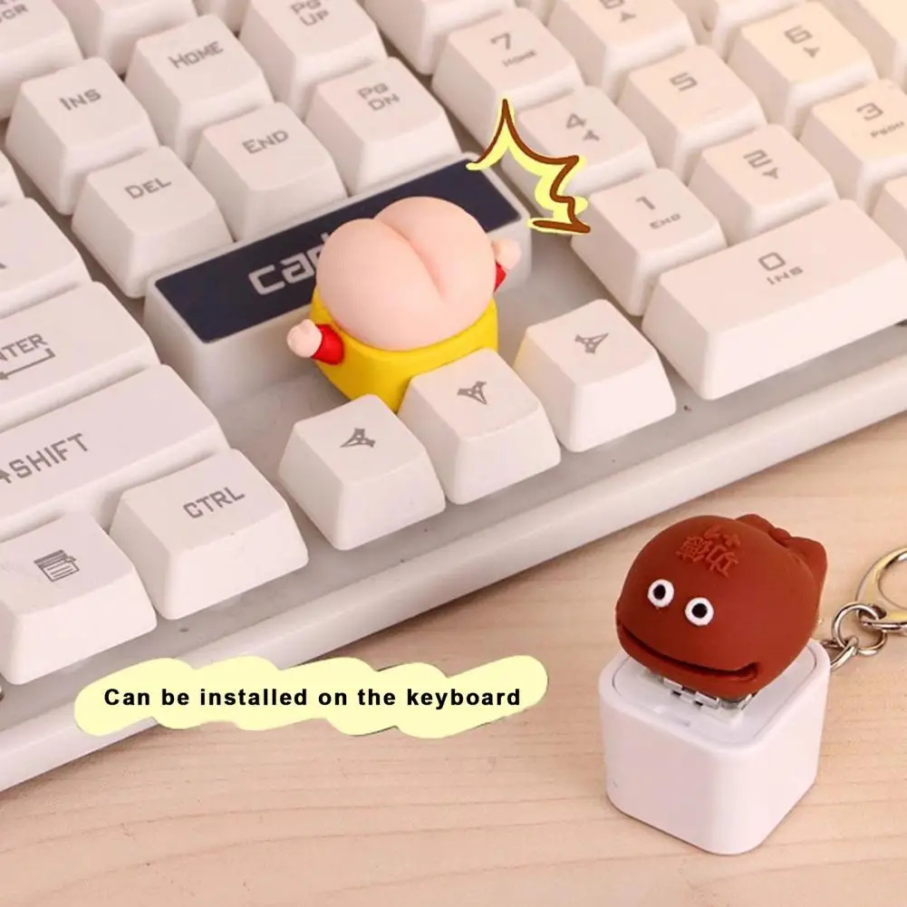 Keycap Toy Keychain Pendant Wooden Fish Keycap Fidget Toy with Light Sound Effect Stress Relief Butt Clicking Keychain for Kids