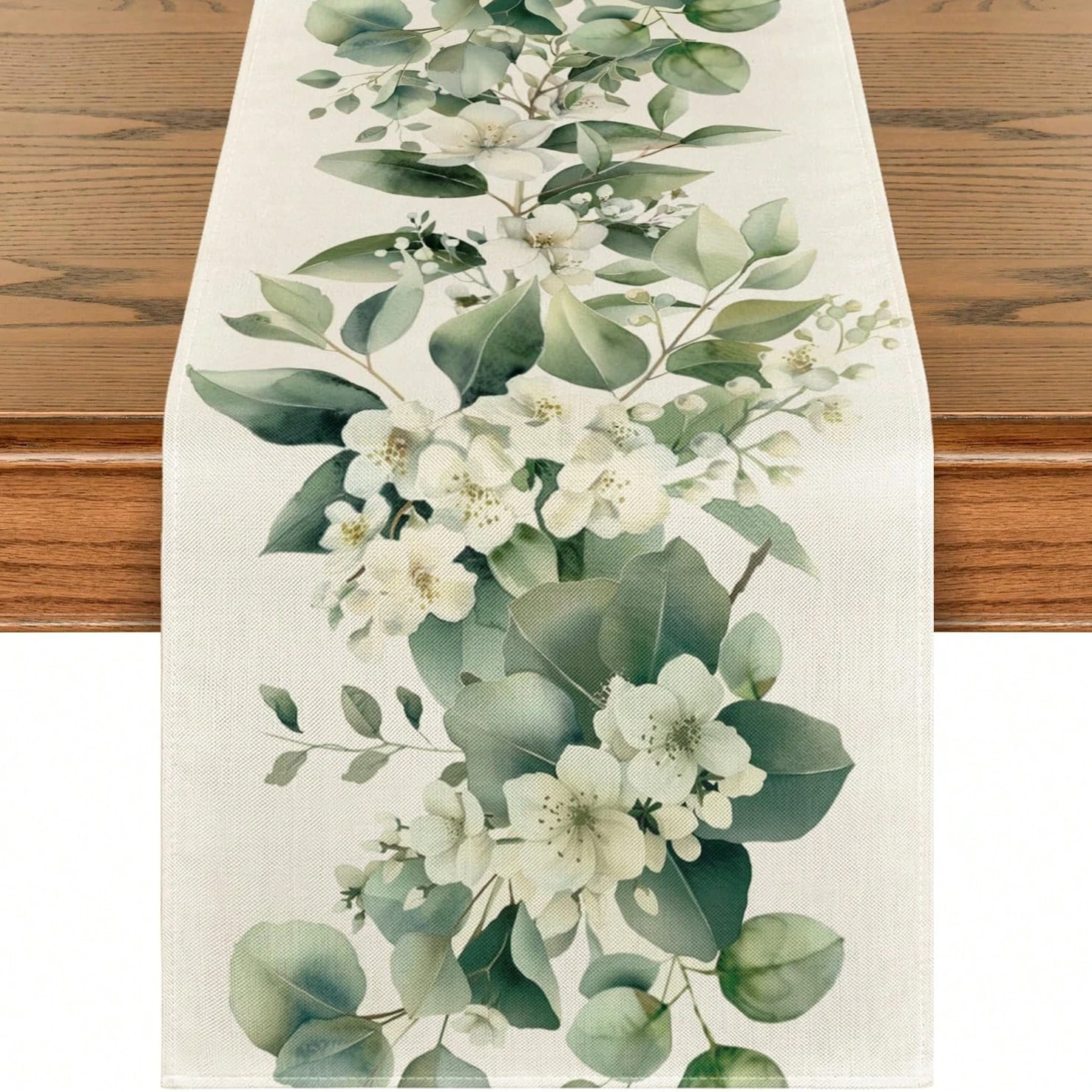 Eukalyptus-Tischläufer, einseitig bedruckt, eleganter, weicher Tischläufer, Esstisch, Hochzeit, Party, Dekoration, frischer Stil, Accessoire, Geschenk