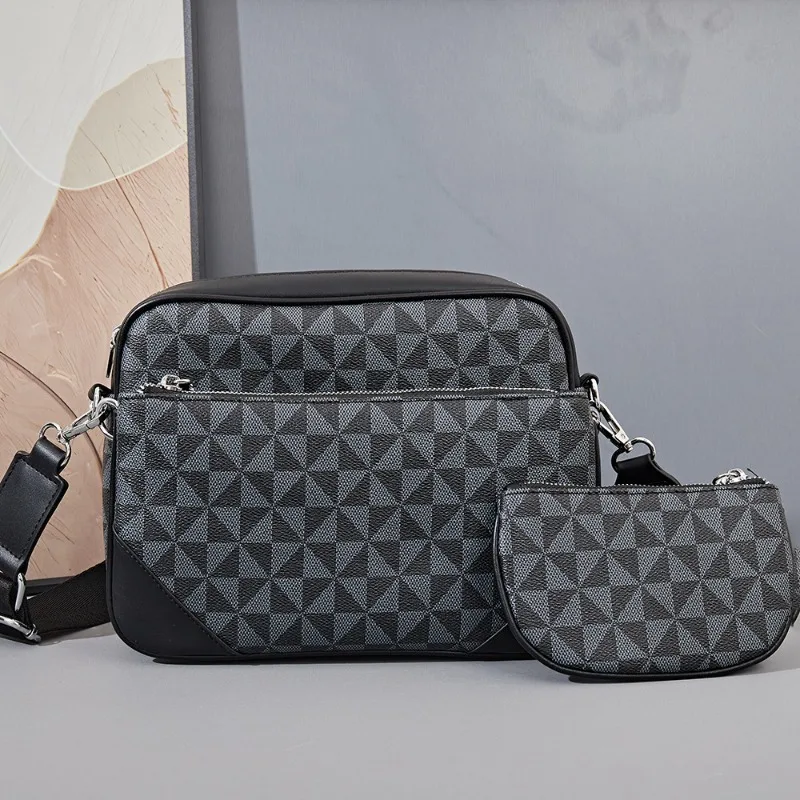 Fashion Crossbody Bag Men Three in One Design Men's Crossbody Bags Diamond Lattice Print Shoulder Messenger Bag Male Hanabag