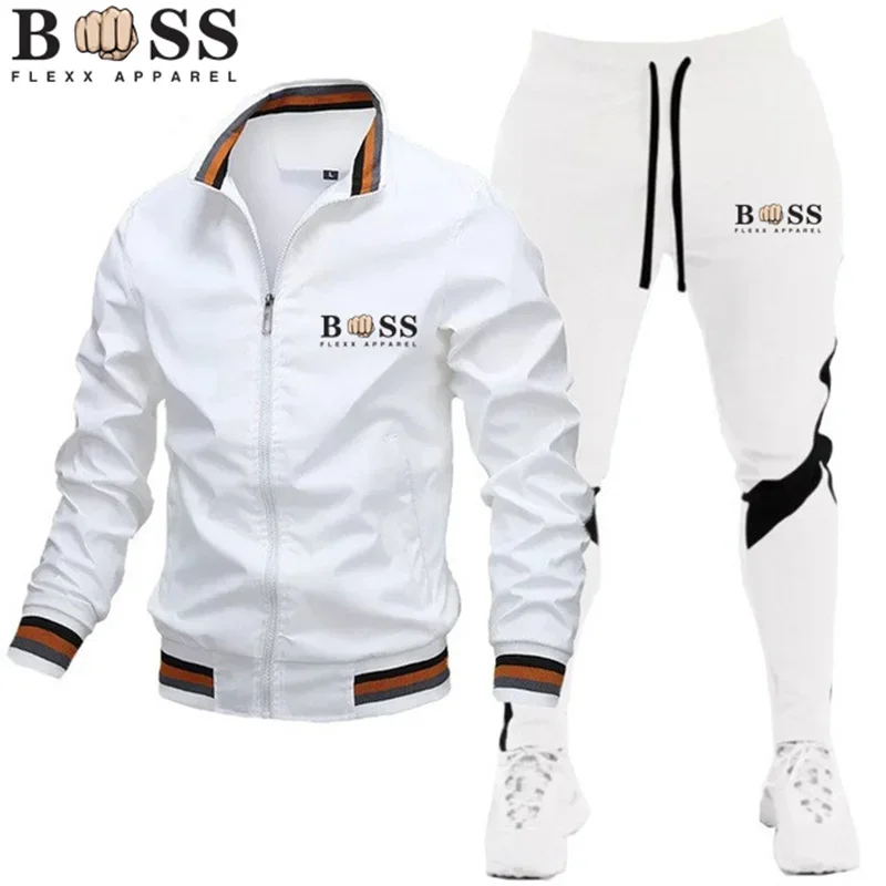 BSS FLEX APPAREL2024 Spring New Men\'s Set Jacket Sports Pants Two Piece Sports Casual Stand Neck High Quality Jacket