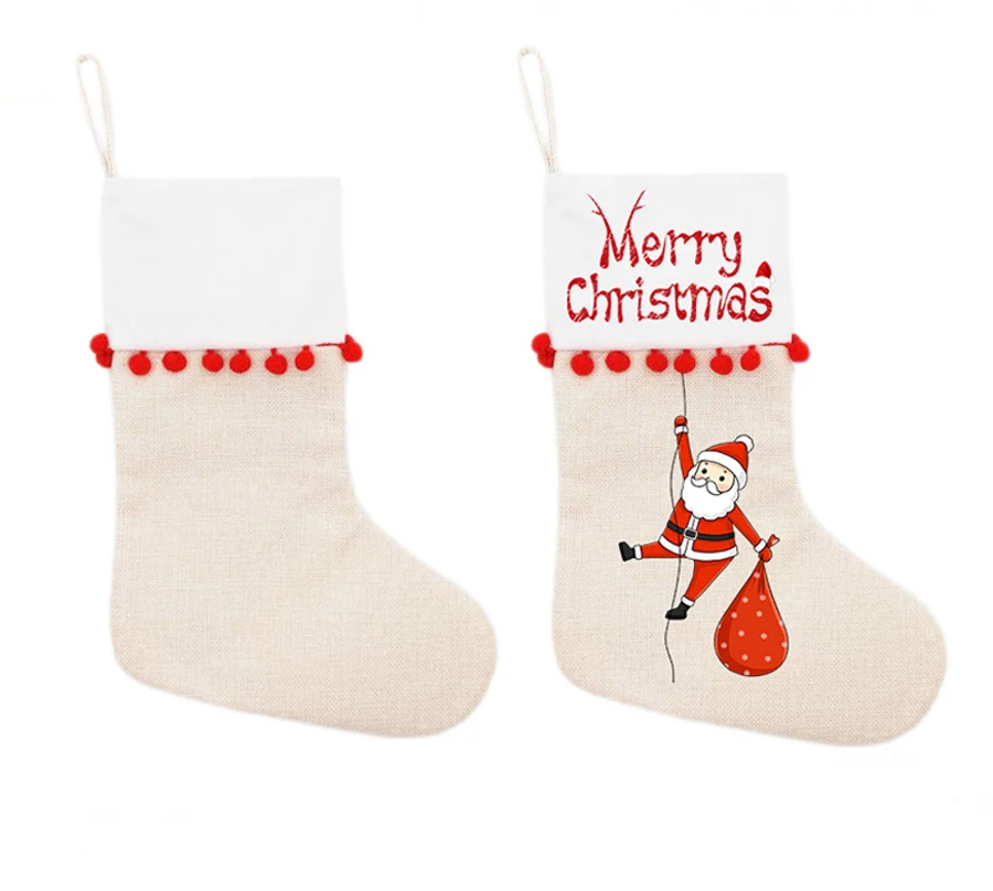 

DHL100pcs Sublimation DIY White Double Sided Blank Linen Patchwork With Hydrangea Minuta Christmas Stockings