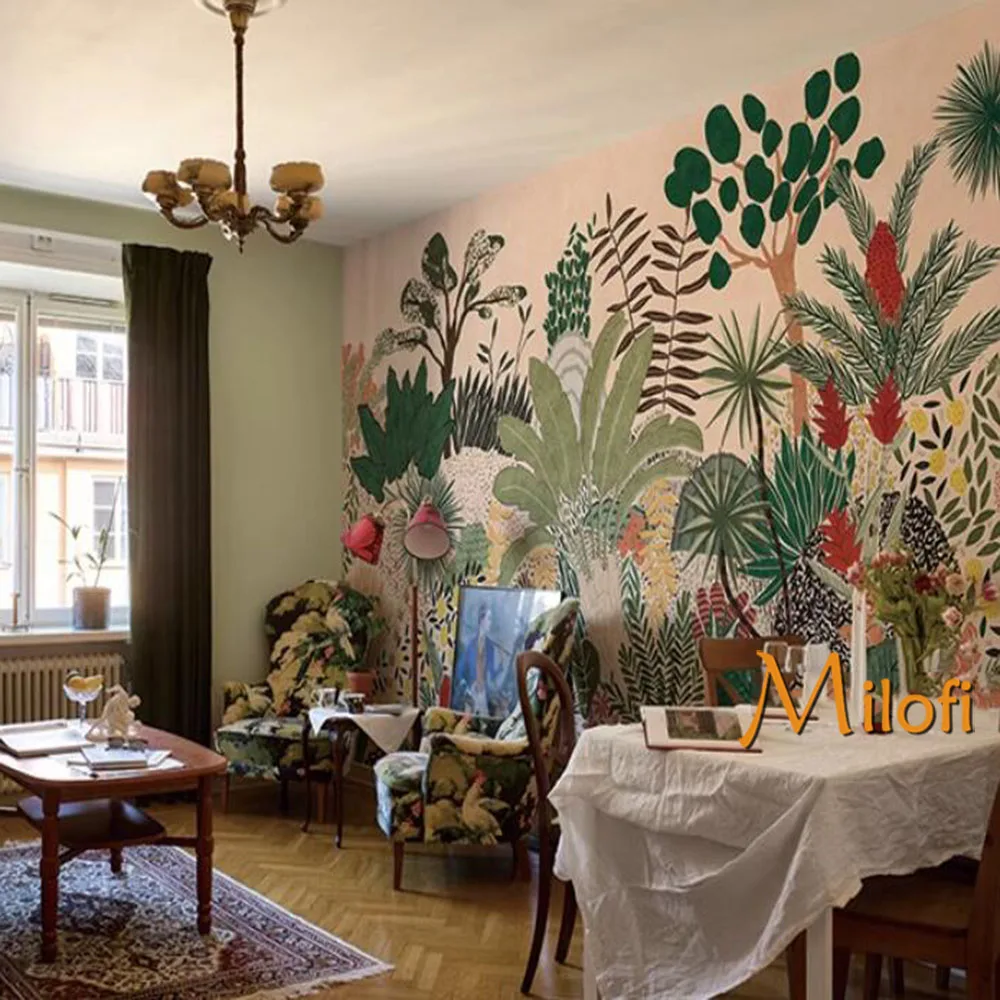 Milofi Nordic background wall wallpaper hand-painted forest restaurant mural living room bedroom custom wallpaper wallpaper