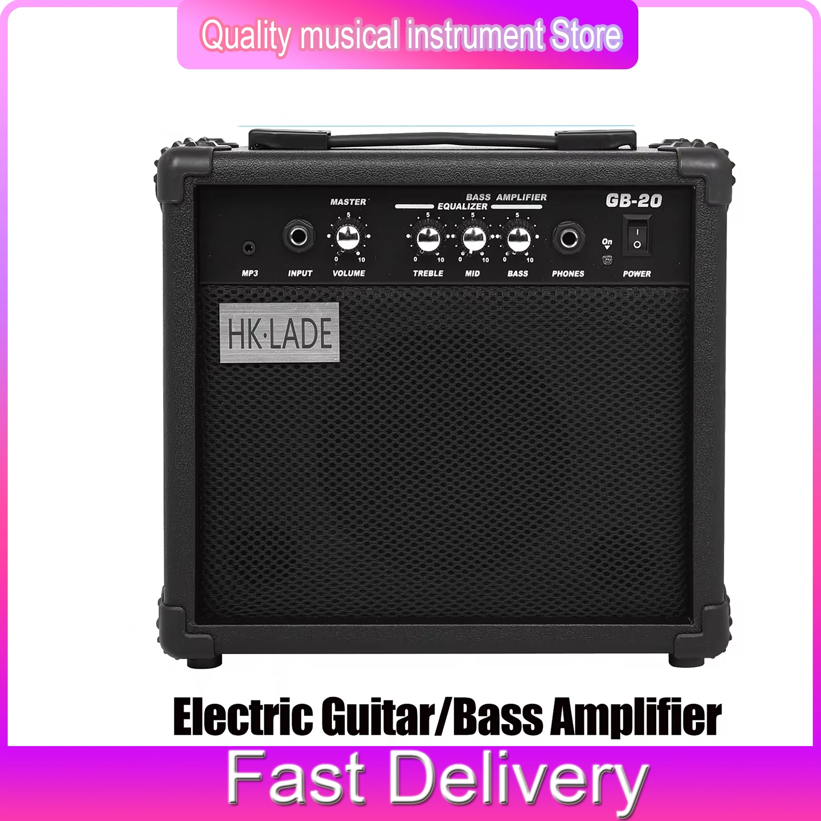  HK LADE 4‑Tone Mini Electric Bass Guitar Amplifier Speaker Compact Bass Amp For Outdoor Playing Musical Instrument Accessories