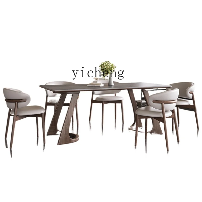 

XL Solid Wood Gray Stone Plate Dining Table and Chair White Wax Rectangular Small Apartment Nordic Dining Table