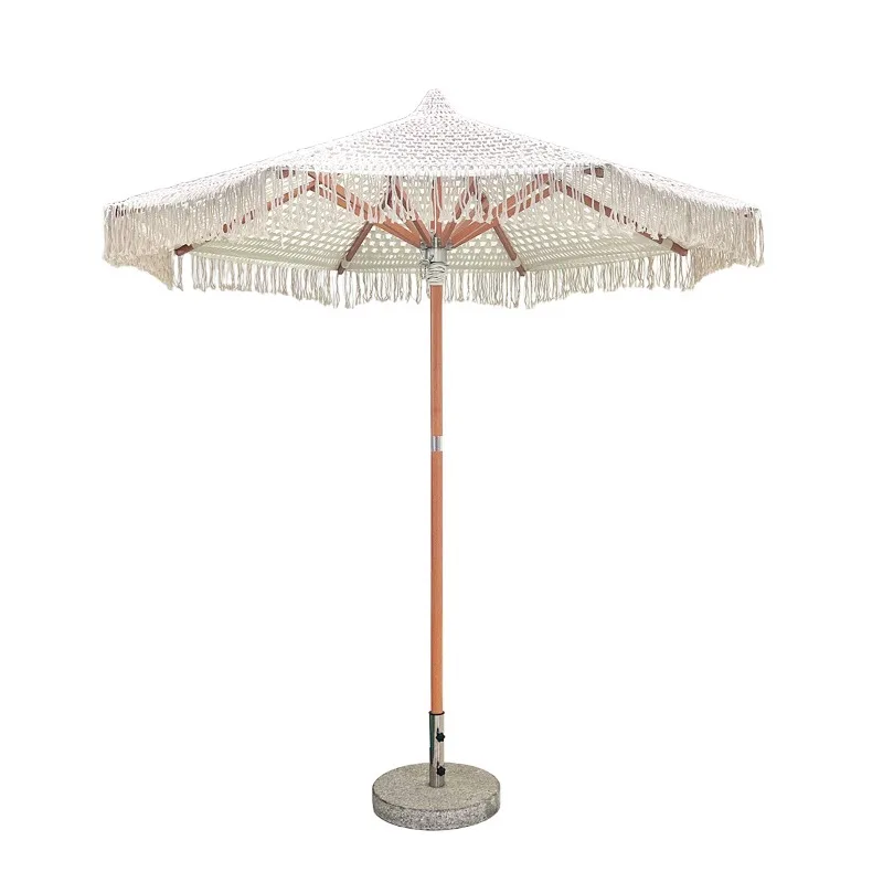 Outdoor parasol central column hollow beach fringed seaside beach new parasol handmade rope