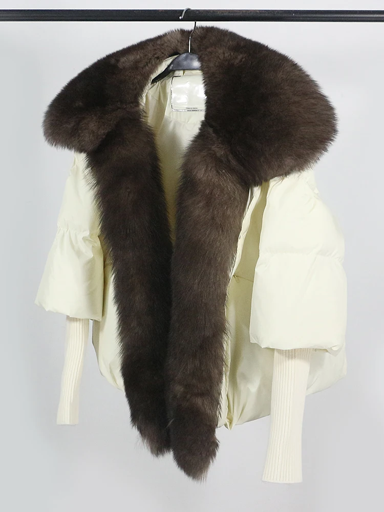 OFTBUY New White Duck Down Jacket Winter Women Warm Loose Coat Natural Real Fox Fur Collar Thick Luxury Outerwear New Fashion