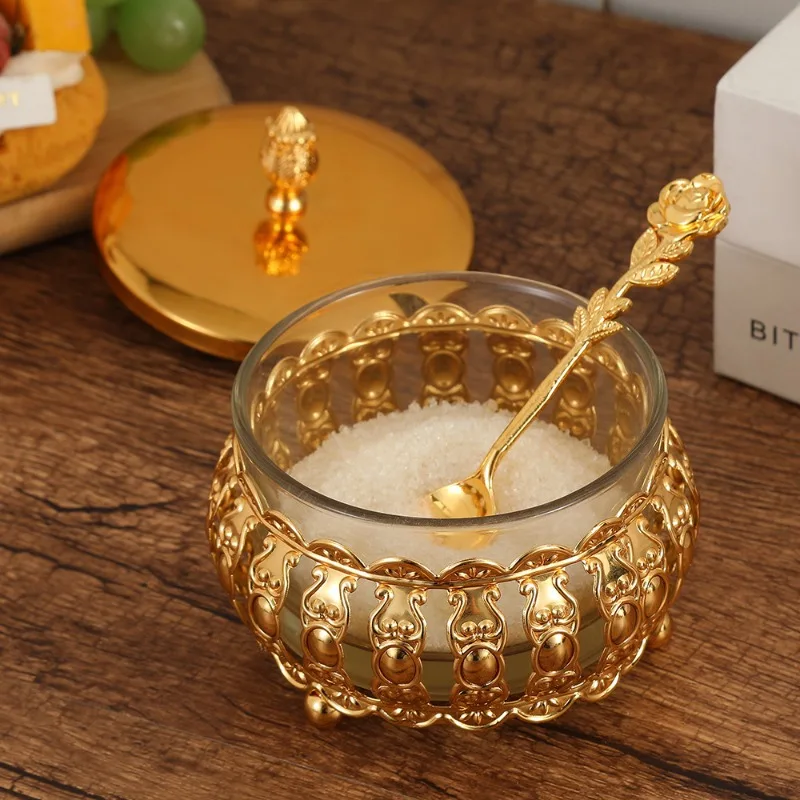 1Pc Iron Seasoning Jar with Elegant Hollow Metal Design Transparent Spice Container for Kitchen Counter Freshness