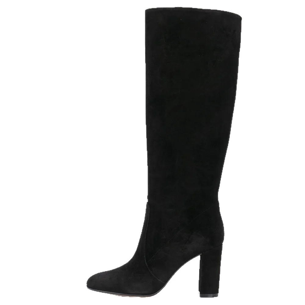 Winter new style suede pleated high-heeled fashion boots, chunky heels, pointed toe, over sized telescopic boots