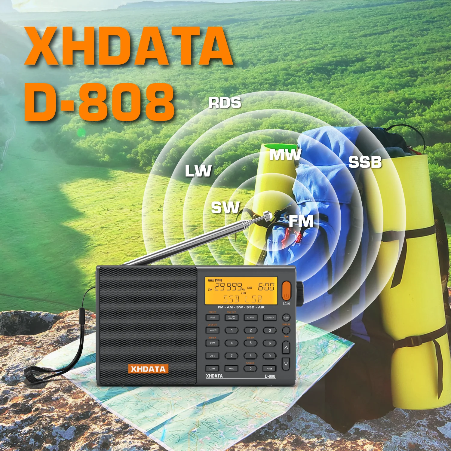 XHDATA D-808 ポータブルラジオ AM/FM/SW/MW/LW SSB AIR RDS ラジオ