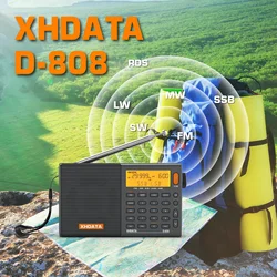 XHDATA D-808 Radio Portable AM/FM/SW/MW/LW SSB AIR RDS Radio Haut-Parleur avec Écran LCD Réveil Radio Stéréo D808