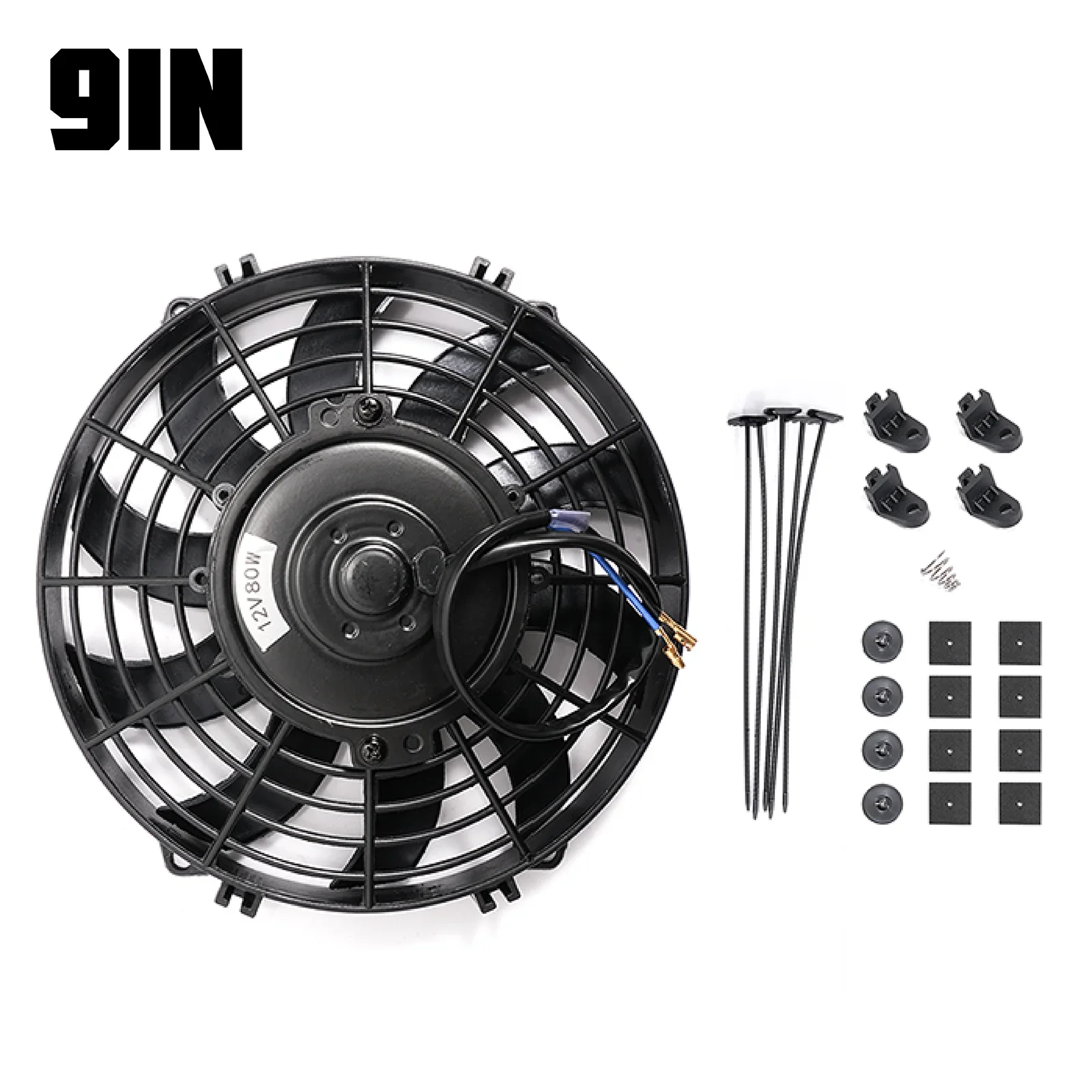 Universal 12V 80W 9 Inch10 Blades Slim Reversible Electric Radiator AUTO FAN Push Pull With Mounting Kit Type