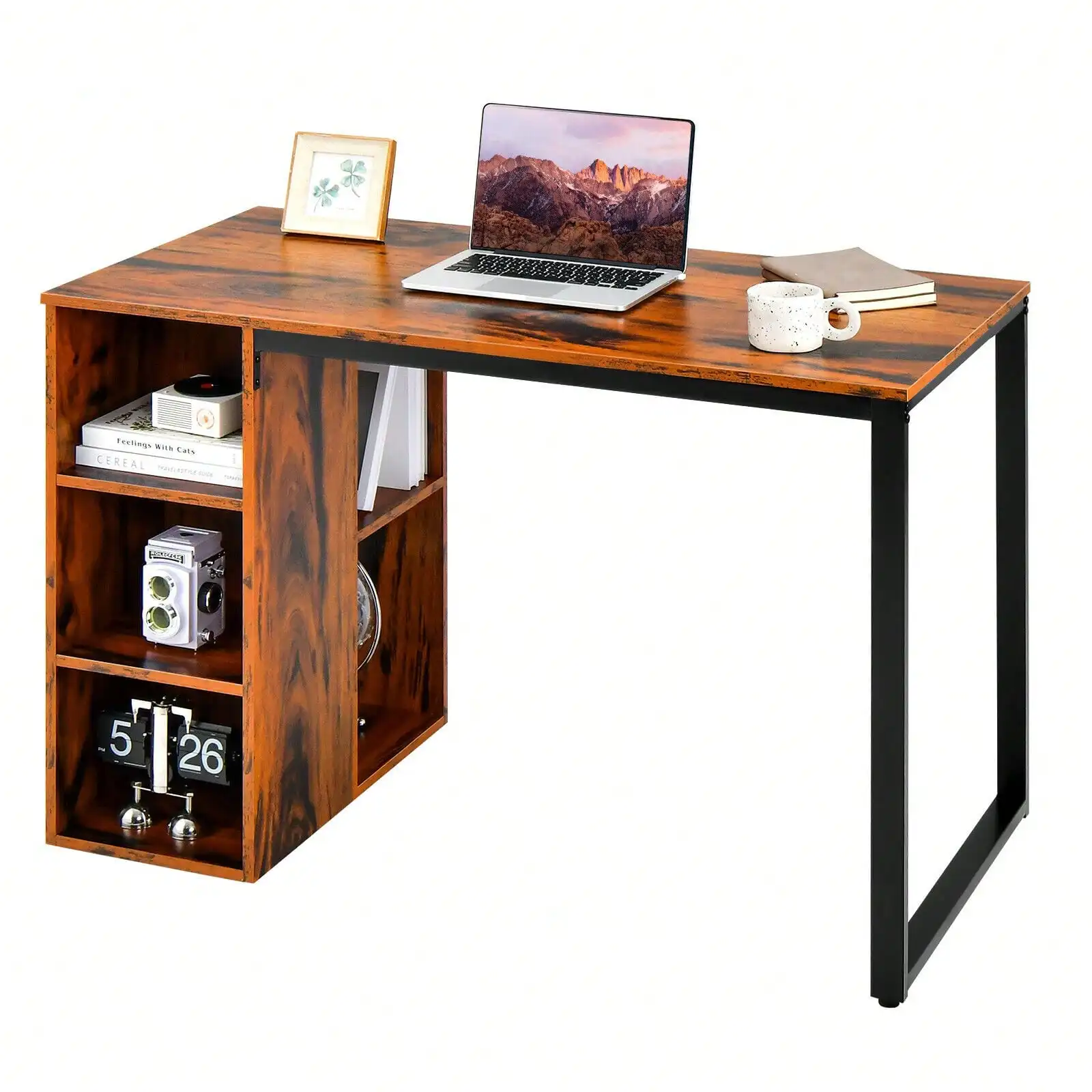 

Laptop Table Writing Workstation Home Office Computer Desk w/ 5 Cubbies