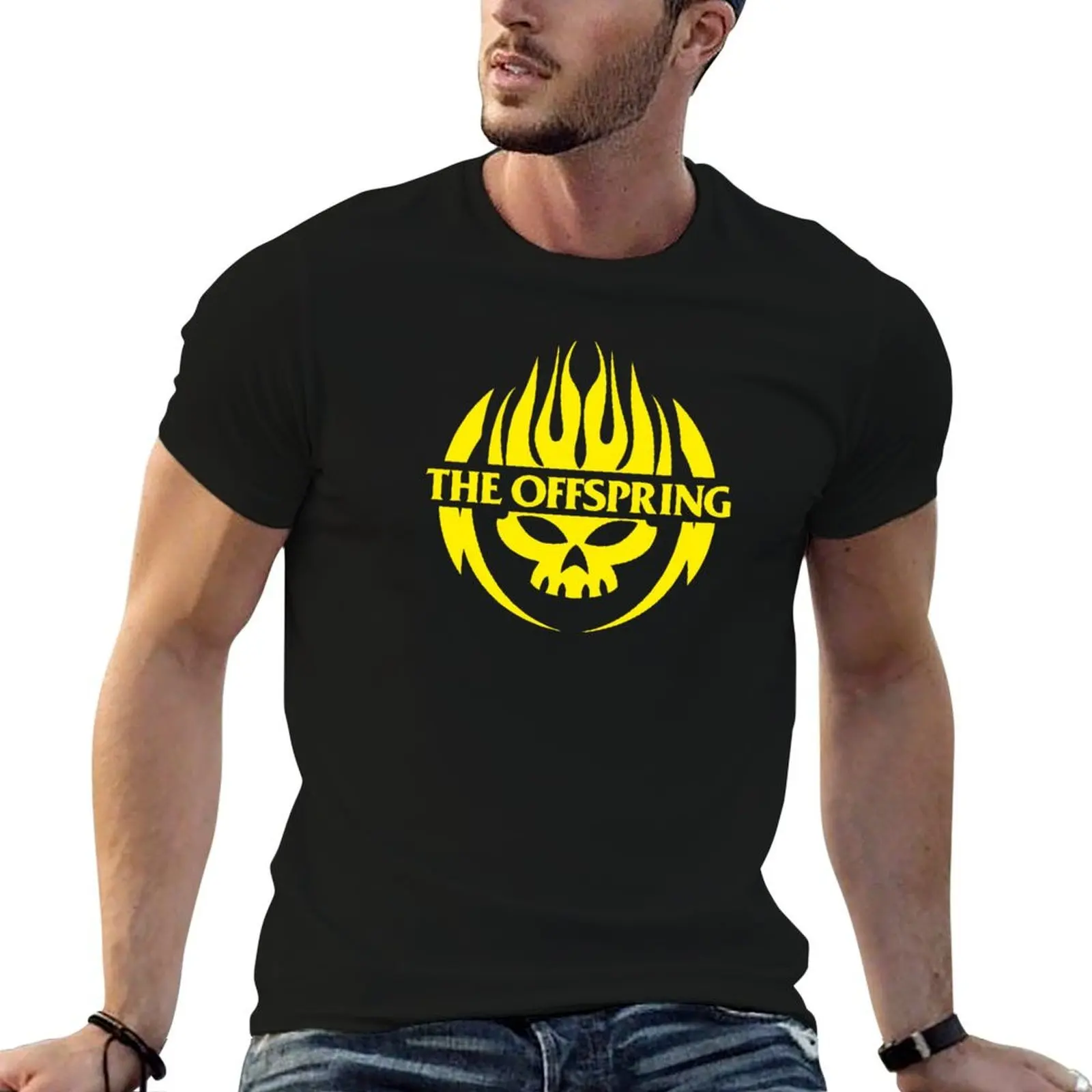 Yellow Flaming Skull T-Shirt vintage t shirts anime clothes men clothing