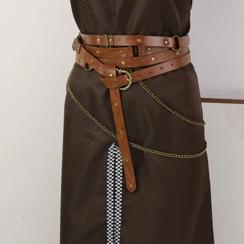 Multi-Layer Retro PU Waist Cincher Belt, Medieval LARP Subculture Punk Fashion Decorative Waist-Cinching Belt